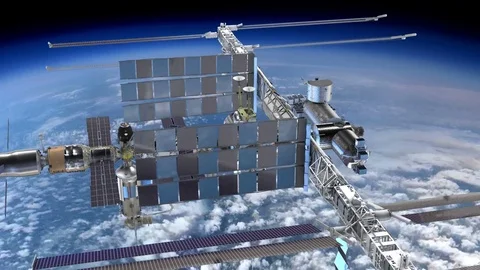 Flight of the International Space Station Stock Footage 69712413