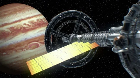 Flight to Jupiter of a great interplanetary spaceship, 3d animation Stock Footage 85062147
