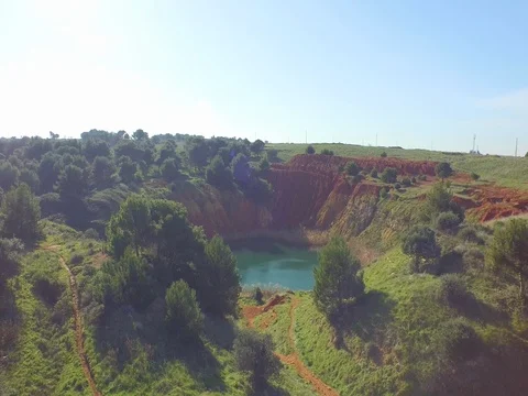 Flight to the lake in the quarry Stock Footage 72230302