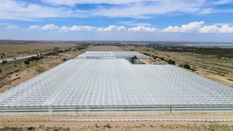 Flight to a large greenhouse complex Stock Footage 135497453