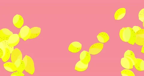 Flight of lemons. Drawn animated lemons on a peach background. Horizontal Stock Footage 153410887