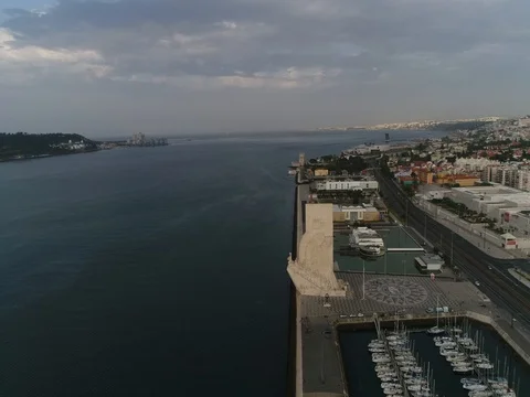 Flight Lisbon Near River Tejo at Spring day Morning Stock Footage