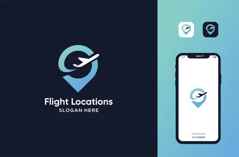 Flight location logo mark premium vector Stock Illustration