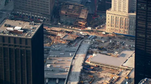 Flight looking down onto Freedom Tower foundation construction. Shot in 2003. Stock Footage 59522121