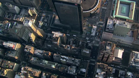 Flight looking down onto Manhattan rooftops and streets. Shot in 2003. Stock Footage 59522059
