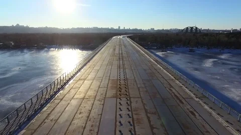 Flight low over an abandoned bridge Video stock 72510794