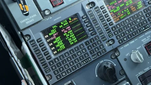Flight management computer with active route and waypoint data Stock Footage 337215700