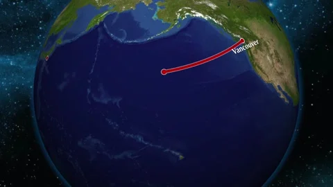 Flight map animation vancouver to tokyo narita Stock Footage 293965406