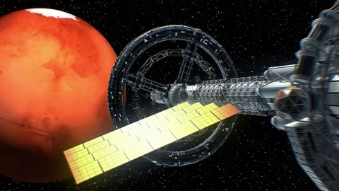 Flight to Mars of a great interplanetary spaceship, 3d animation Stock Footage 85039520