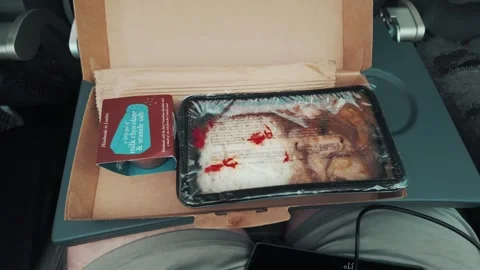 On flight meal during flight to New York City, graded 4k Stock Footage 280635622