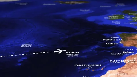 Flight From Mexico City MEXICO to Bucharest ROMANIA with flag pins Video stock 337046878