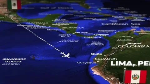 Flight From Mexico City MEXICO to Lima Peru with flag pins Video stock 337048257