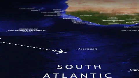 Flight From Mexico City MEXICO to Maputo MOZAMBIQUE with flag pins Video stock 337048676