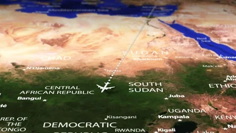 Flight From Moscow RUSSIA to Windhoek NAMIBIA with flag pins Stock Footage 330289461