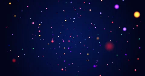Flight of multi-colored luminous particles, dots or balls on a dark backgroun Stock Footage 272771297