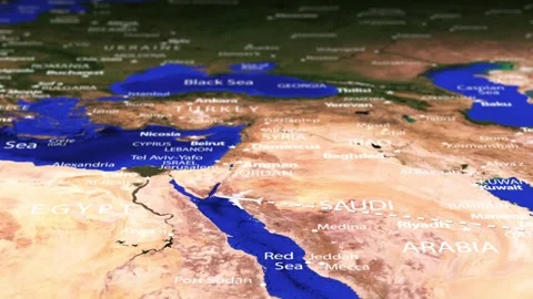 Flight From Mumbai INDIA to Tripoli LIBYA ARMENIA with flag pins Stock Footage 330461684