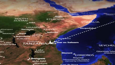 Flight From Mumbai INDIA to Windhoek NAMIBIA ARMENIA with flag pins Stock Footage 330462039