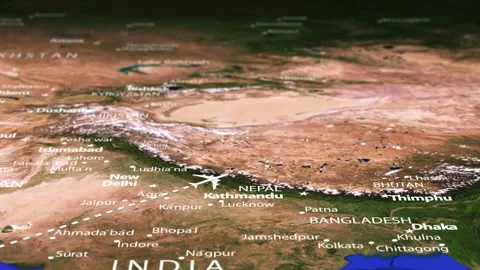 Flight From Nairobi KENYA to Ulaanbaatar MONGOLIA with flag pins Stock Footage 344846803