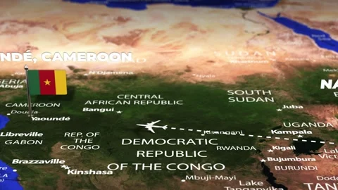 Flight From Nairobi KENYA to Yaounde CAMEROON with flag pins Stock Footage 344847086