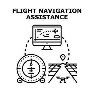 Flight navigation assistance delivering automated drone control Stock Illustration