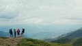 The flight near active people on a mountain 4k or 4k+ Resolution