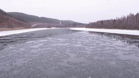 Flight near winter Lena river Stock-Footage 123710743