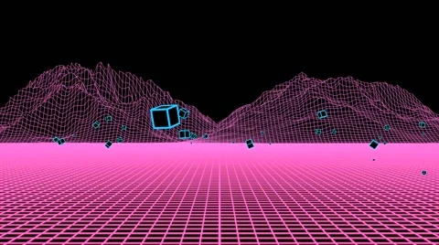 Flight into a Neon Grid World Stock Footage 64650204