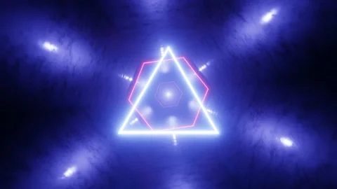 The flight of a neon triangle through an endless luminous tunnel. Design with Stock Footage 202513948