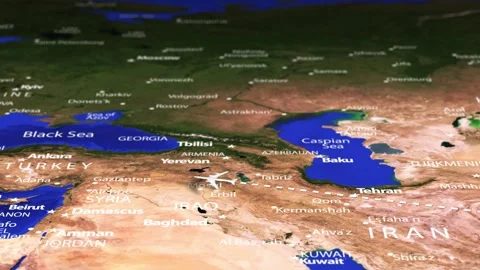 Flight From New Delhi INDIA to Sofia BULGARIA with flag pins Stock Footage 331787163