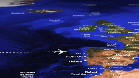 Flight From New York USA to Sofia BULGARIA with flag pins Video stock 332326377