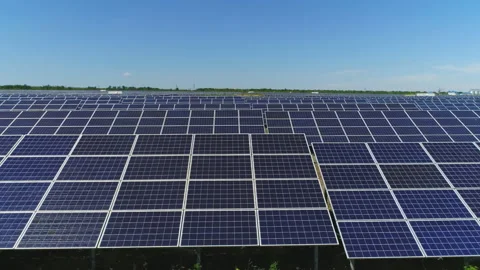 A flight next to the rows of solar panels Stock Footage 153361516
