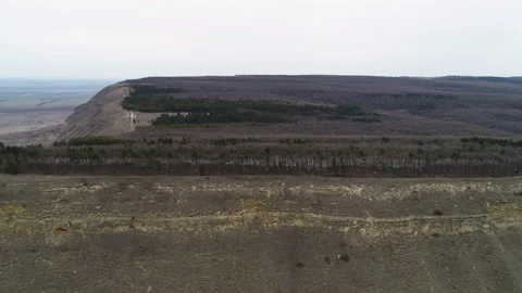A flight next to a small rock with a forest belt Video stock 152978559