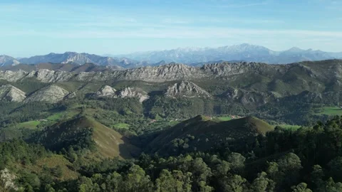 Flight in northern Spain with the Picos de Europa National Park Stock Footage 252821525