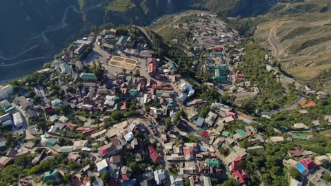 Flight old authentic village Caucasus Dagestan Gunib aul best travel landmark 4k Stock Footage 150295697