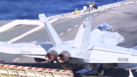 Flight Operations Aboard Aircraft Carrier. Floating Air Base in The Sea  (12 Stock Footage 253334986