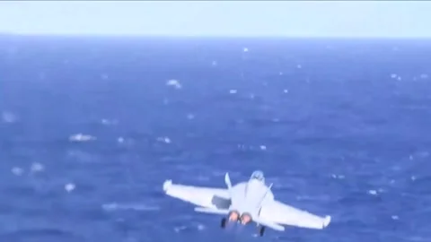 Flight Operations Aboard Aircraft Carrier. Floating Air Base in The Sea  (13 Stock Footage 253335028