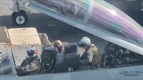 Flight Operations Aboard Aircraft Carrier. Floating Air Base in The Sea  (14 Video stock 253335112