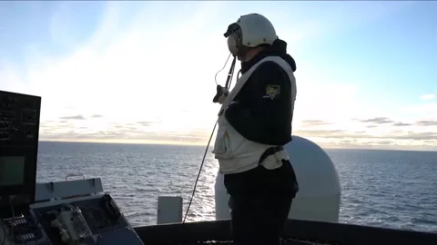 Flight Operations Aboard Aircraft Carrier. Floating Air Base in The Sea  (25 Stock Footage 253335737