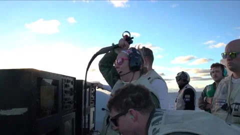 Flight Operations Aboard Aircraft Carrier. Floating Air Base in The Sea  (29 Stock Footage 253335885