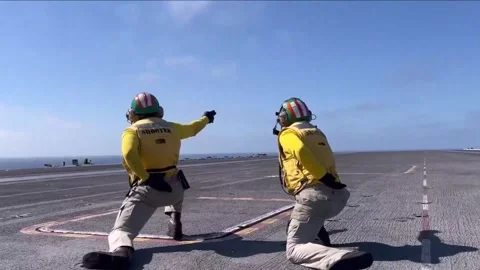 Flight Operations Aboard Aircraft Carrier. Floating Air Base in The Sea  (40 Stock Footage 253336405