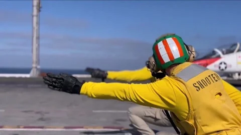 Flight Operations Aboard Aircraft Carrier. Floating Air Base in The Sea  (42 Stock Footage 253336472