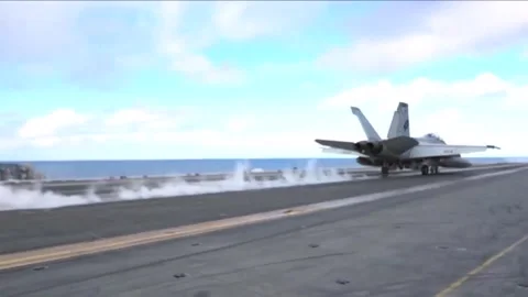 Flight Operations Aboard Aircraft Carrier. Floating Air Base in The Sea  (48 Stock Footage 253336696