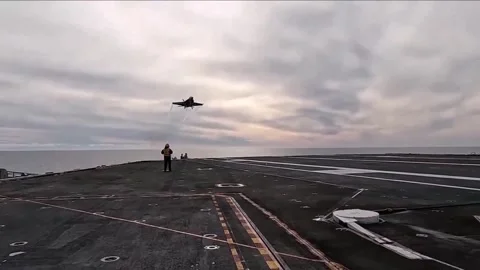 Flight Operations Aboard Aircraft Carrier. Floating Air Base in The Sea  (9) Stock Footage 253336819