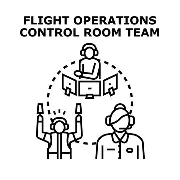 Flight operations control room team planning and controlling aircraft Stock Illustration