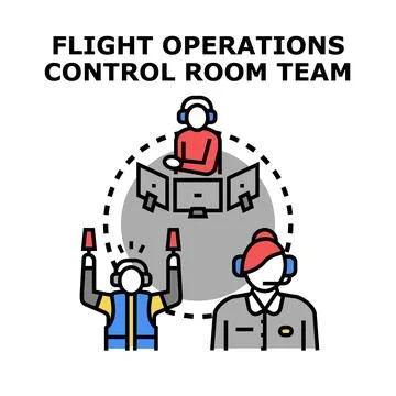 Flight operations control room team planning and controlling aircraft Stock Illustration