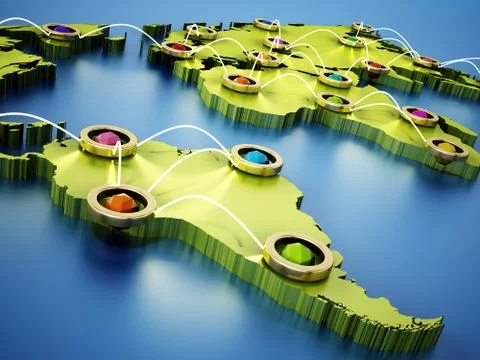 Flight or internet network on 3D world map. 3D illustration Stock Illustration