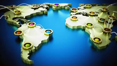 Flight or internet network on 3D world map. 3D illustration Stock Illustration