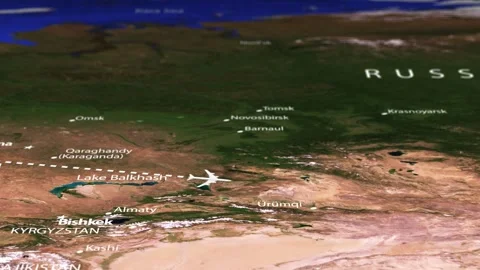 Flight From Oslo NORWAY to Pyongyang NORTH KOREA with flag pins Stock Footage 338228460