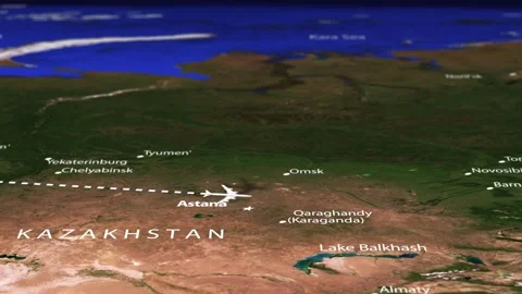 Flight From Oslo NORWAY to Ulaanbaatar MONGOLIA with flag pins Video stock 339063154