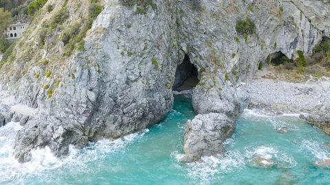 Flight out of a beautiful marine cave in Calabria Stock Footage 121471807